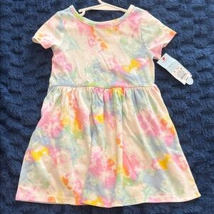 NWT Kids Tie-Dye Pastel Short Sleeve Dress - Pink, Yellow, Blue